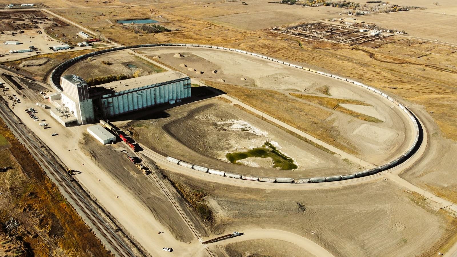 Aerial view of an industrial railway loop